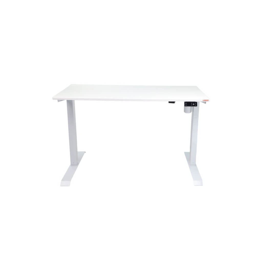 โต๊ะปรับระดับไฟฟ้า หน้าไม้ MDF เคลือบไฮกลอส มอเตอร์ 2 ระดับ LEECO GT-612-SM-BLUE ขาว